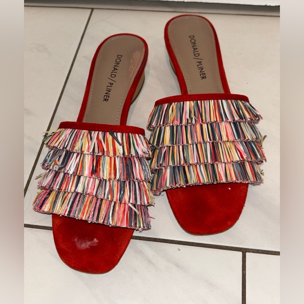 Donald J. Pliner Funky Colorful Multicolor Fringe Red Sandals